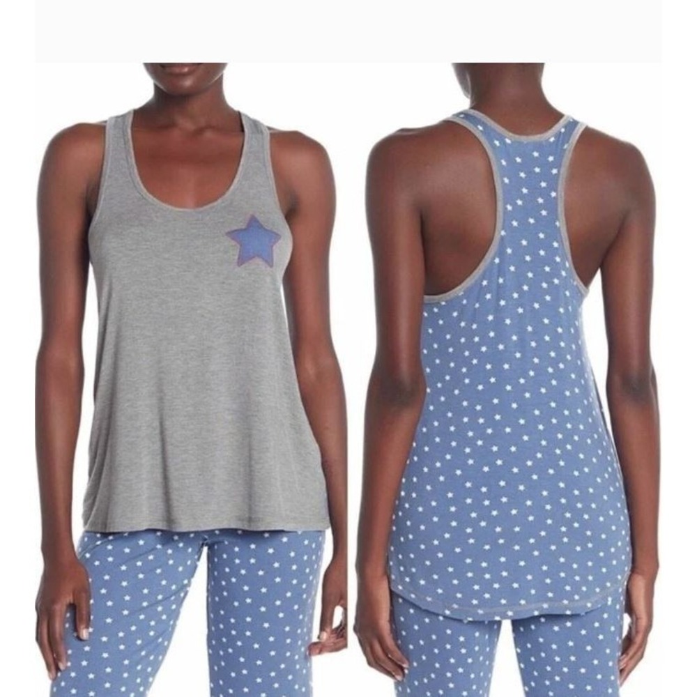 PJ Salvage Women's Scoop Neck Racerback Pajama Tank In Blue/Grey Stars Medium‎
